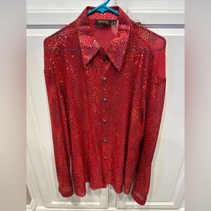 Dellini mens disco sequin shirt metal buttons good quality vintage Red 01 Medium